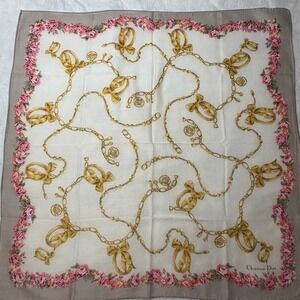 Vtg CHRISTIAN DIOR Scarf Handkerchief Floral Jewelry Cotton White Pink 18.5"
